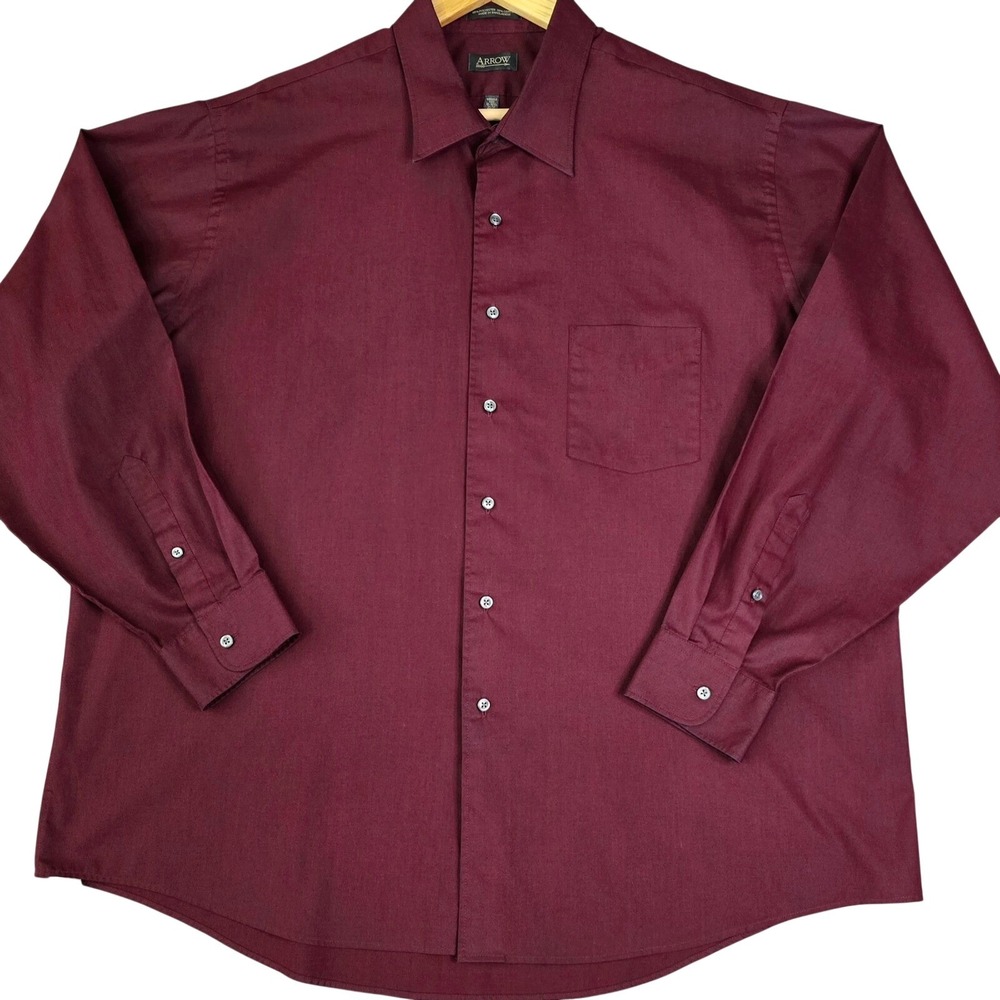 Arrow Mens XXL Burgundy Wrinkle Free Long Sleeve Button‎ Down Dress Shirt